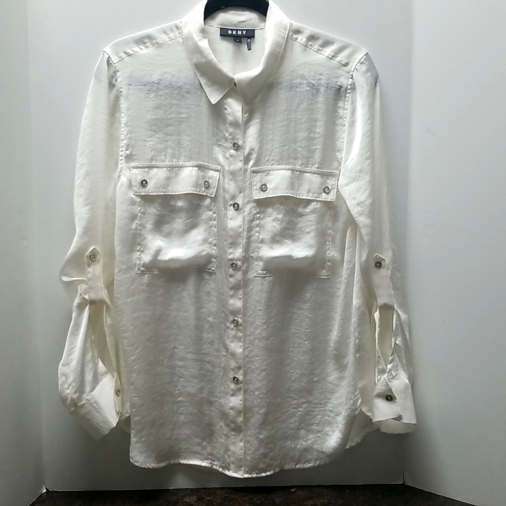 DKNY White Blouse Sz M